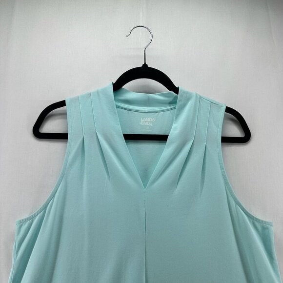 Lands' End Tank Top Womens M V-Neck Pleated Pullover Lightweight Stretchy Green - Picture 3 of 10